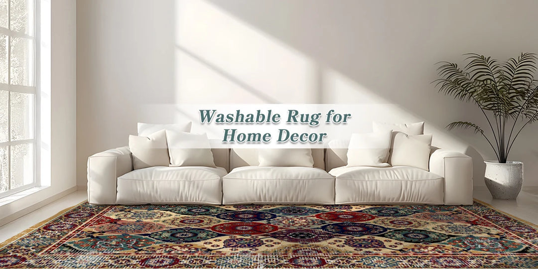 Washable Vintage Medallion Small Rug with Non-Slip BackingSoft and Stain ResistantNon-SheddingLow Plush Floor Rug Pad