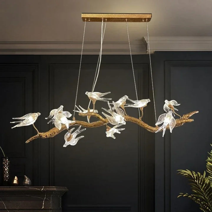 Luxury Branch Chandelier Glass Bird Crystal Led Ceiling Chandelier for Dining Room Bedroom Hotel Vintage Living Room Chandelier