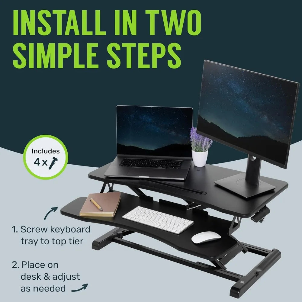 32-inch Height Adjustable Standing Desk Converter, MDF Wood, Sit to Stand Riser Black