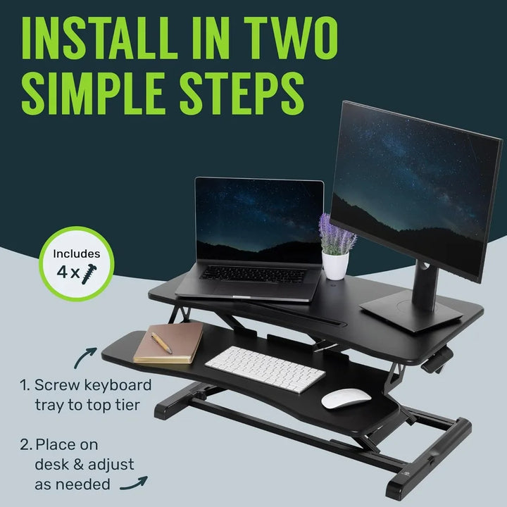 32-inch Height Adjustable Standing Desk Converter, MDF Wood, Sit to Stand Riser Black