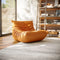 Mid-Century Modern Orange Faux Leather Floor Sofa Soft Lounge Chair Accent Couch for Living Room Bedroom Salon Office