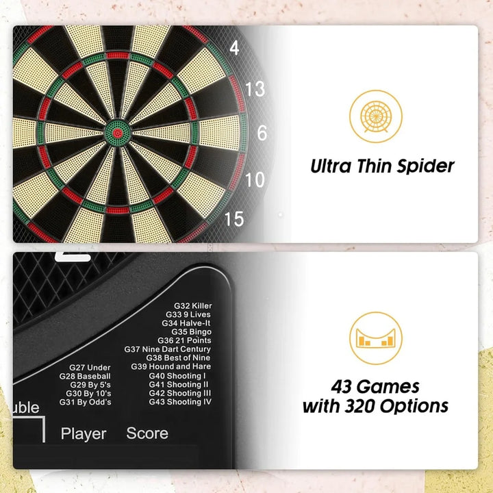 Electronic Dart Board, 2 Large Colorful LEDs Dartboard, 43 Games 320 Variants, Digital Soft Tip Dartboards Set with 6 Darts, 100