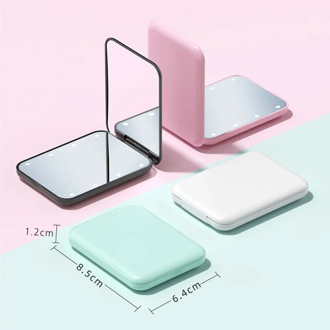 Mini LED Makeup Mirror Portable Vanity Mirrors with Light 1X 2X Magnifying Pocket Mirror Foldable Cosmetic Vanity Mirrors
