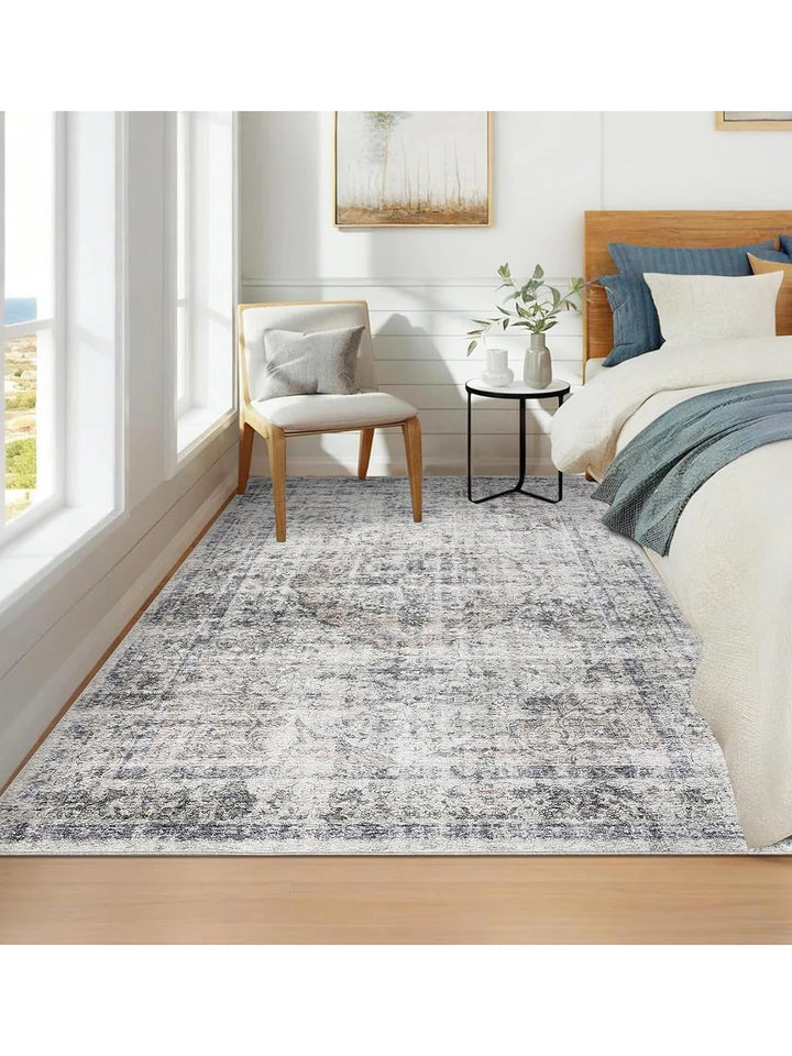 Washable Area Rug Stain-Resistant Throw Rug Indoor Carpet with Non-Slip Backing Foldable Floor Cover for Living Room, Bedroom
