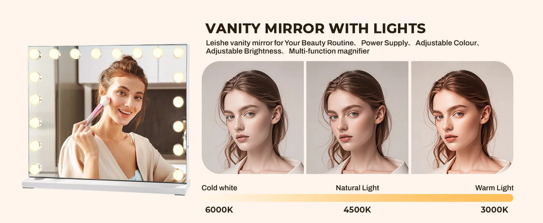 32"x24" Hollywood Vanity Mirror with Lights, 18 Dimmable LED Bulbs, 3 Color Modes, Tabletop or Wall-Mounted, USB Charging Port