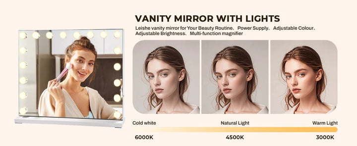 32"x24" Hollywood Vanity Mirror with Lights, 18 Dimmable LED Bulbs, 3 Color Modes, Tabletop or Wall-Mounted, USB Charging Port