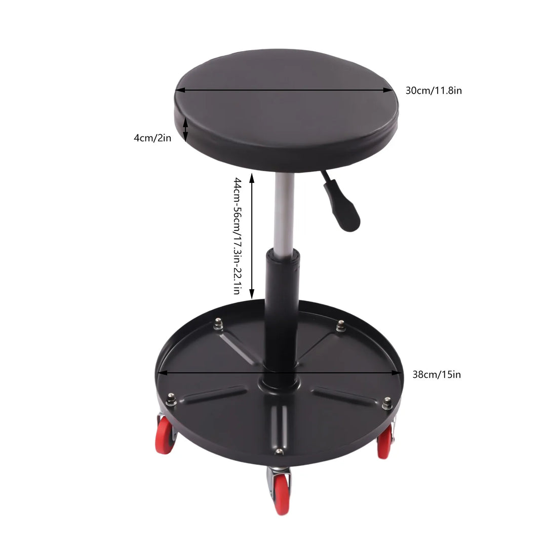 Rolling Garage Stool, Mechanic Work Shop Seat, with 5 Caster, 300LBS, Height Adjustable 44-56cm, Steel +PU