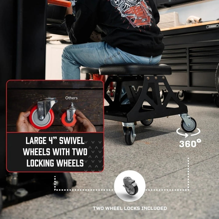 Garage Stool w/Removable Seat for Mechanics,Automotive, DIY,400 lb Capacity Rolling Shop Chair,Black Seat, Blue Frame