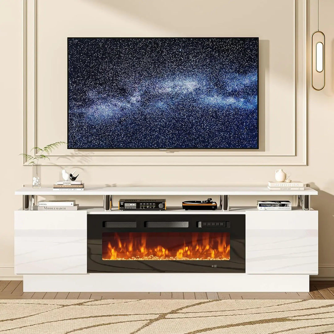 " Fireplace TV Stand, Modern Entertainment Center & 36 Inch Electric Fireplace with Remote Control, LED Light