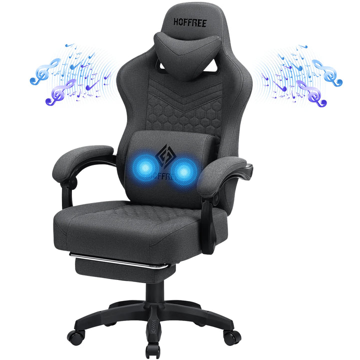 Breathable Gaming Chair With Lumbar Cushion Bluetooth Speaker Dual Function Point Massage Height Adjustable Office Computer Chai