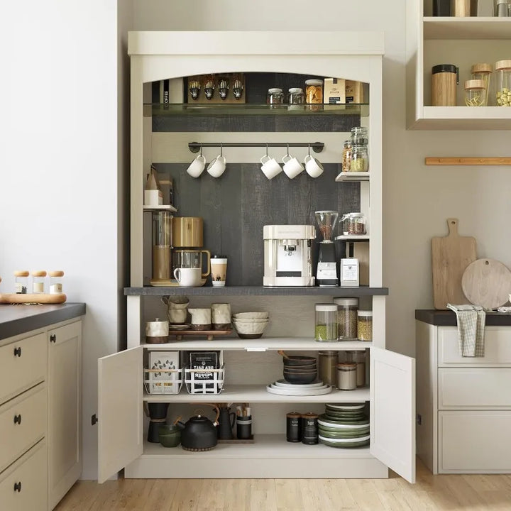 Coffee Bar Cabinet with LED Lights 72" Tall Buffet Cabinet with Storage Farmhouse Kitchen Sideboard Tall Coffee Hutch