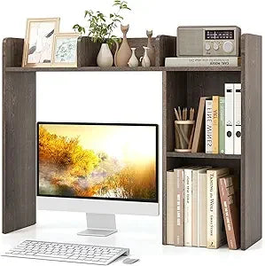 Desktop Bookshelf, Countertop Storage Hutch with 5 Shelves for Computer Desk, Desk 3-Tier Display Rack, Multipurpose Wood Deskt