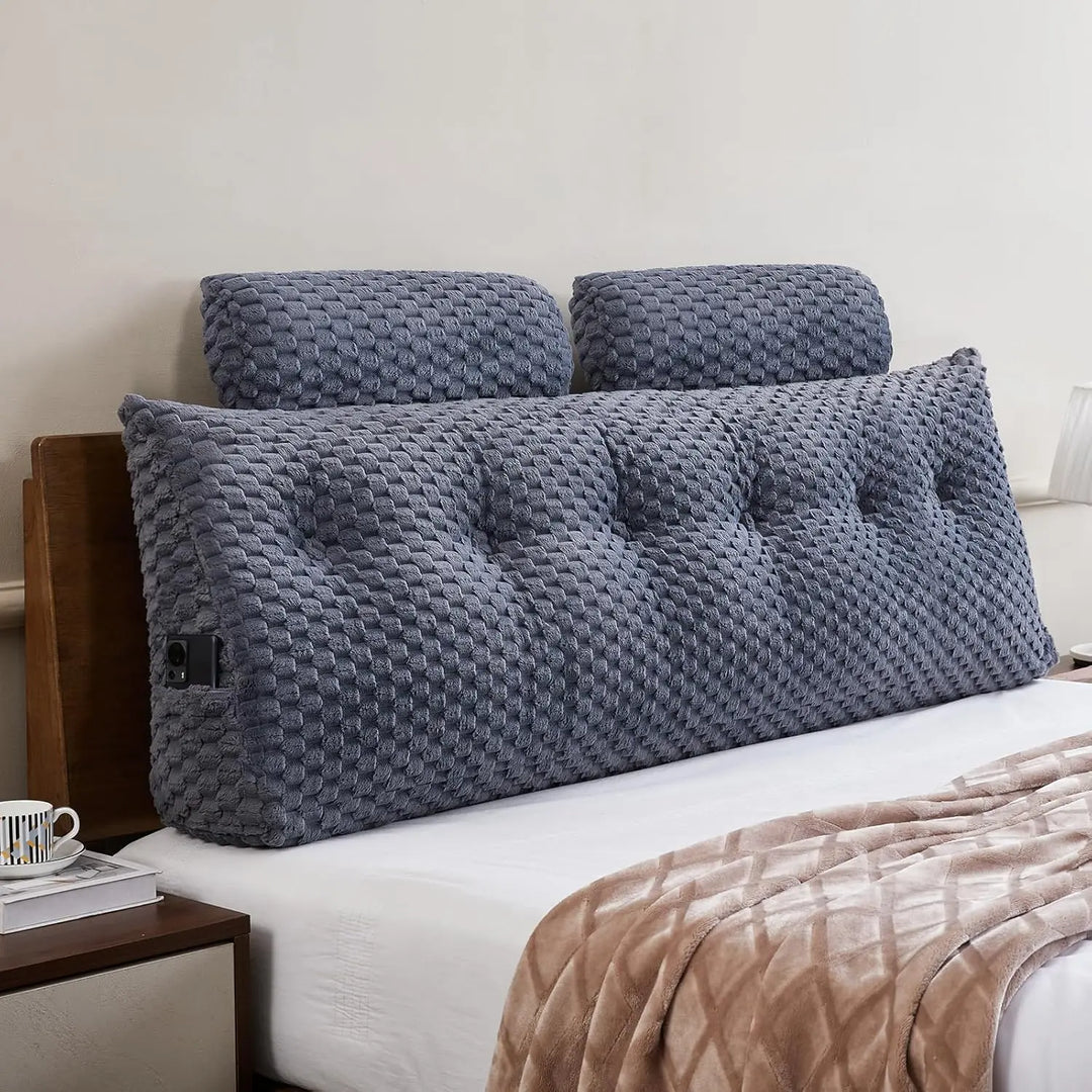 Wedge Headboard Pillow - Bed Wedge Pillow for Headboard Triangular Headboard Pillow with Neck Roll Pillow-Large Bolster Pillow f