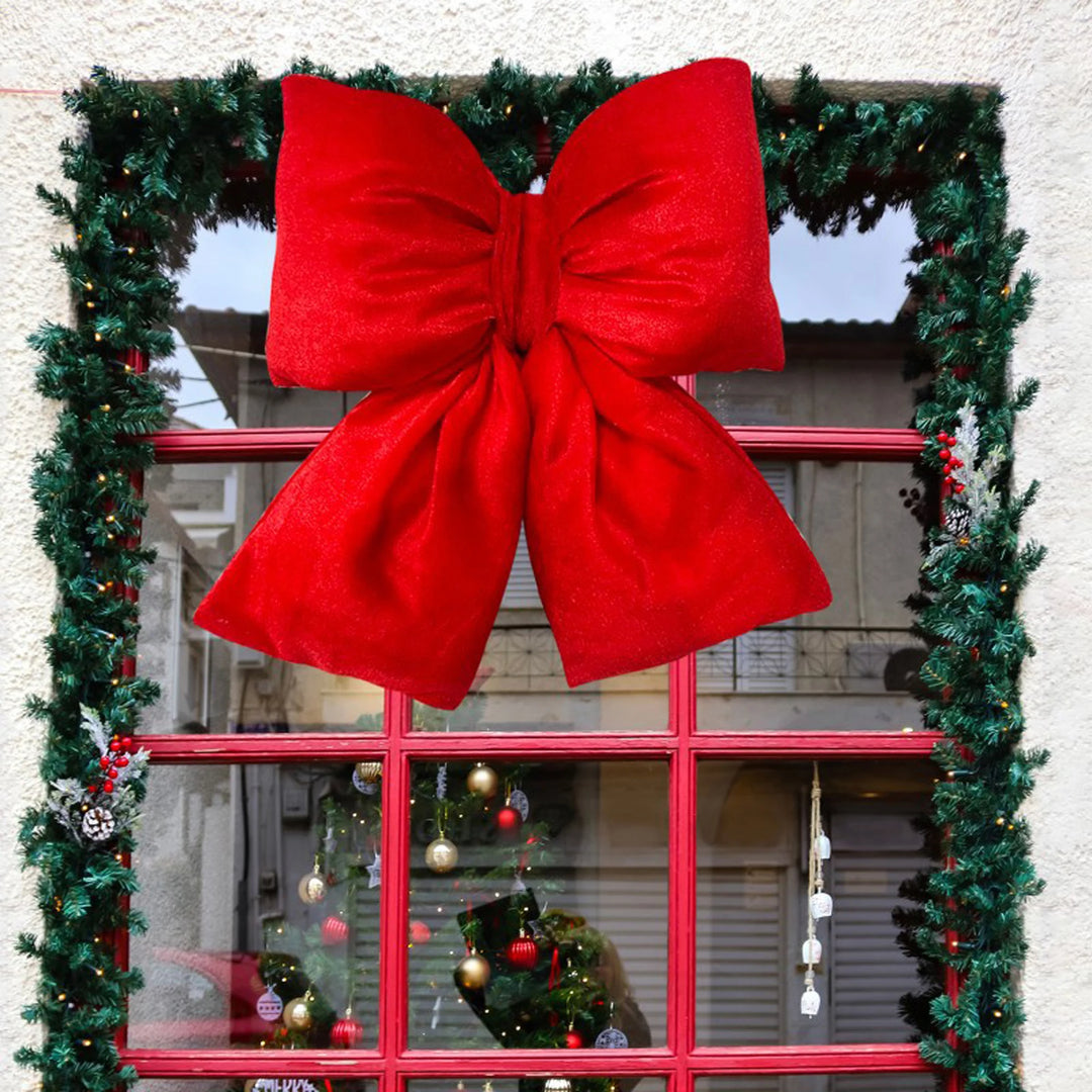 Festive Red Velvet Ribbon Bow with Sparkling Gold Trim - Elegant Holiday Tree Decoration or Gift Topper