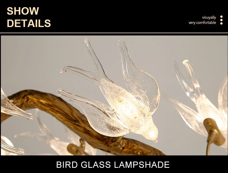 Luxury Branch Chandelier Glass Bird Crystal Led Ceiling Chandelier for Dining Room Bedroom Hotel Vintage Living Room Chandelier