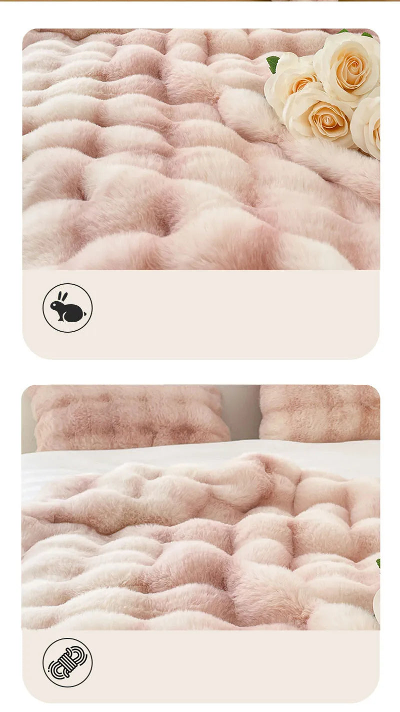 Luxury Thickened Rabbit Fur Plush Blanket High End Ultra Soft Cozy Office Nap Blanket Autumn Winter Sofa Cover for Living Room