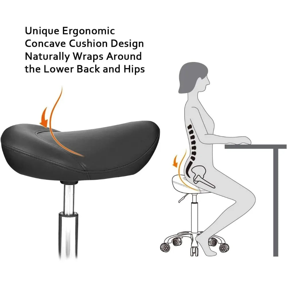 Free Delivery - Stool Rolling Chair Hydraulic Adjustable with Wheels for Office Home Salon Spa Studio (Black)