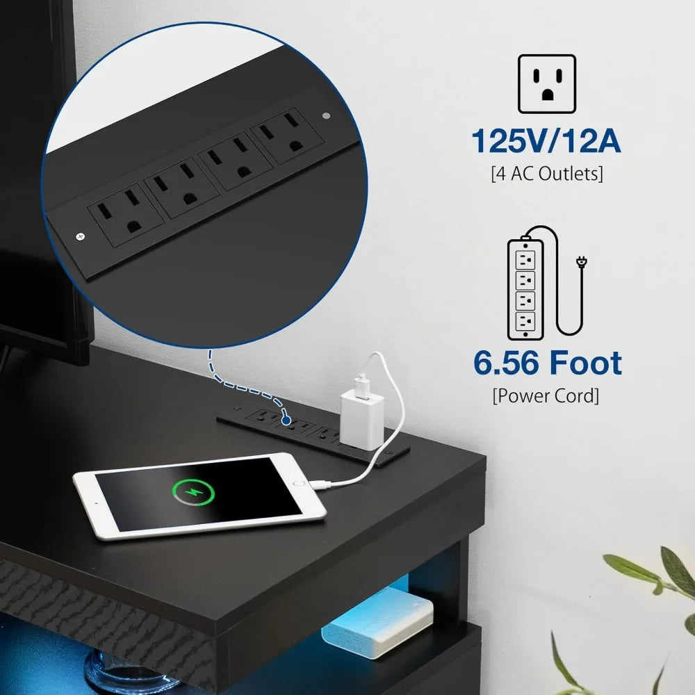 LED TV Stand for 70/65/60/55 inch TV Entertainment Center with Power Outlets, Gaming TV Consoles with Storage Media Table