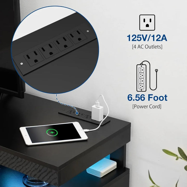 LED TV Stand for 70/65/60/55 inch TV Entertainment Center with Power Outlets, Gaming TV Consoles with Storage Media Table