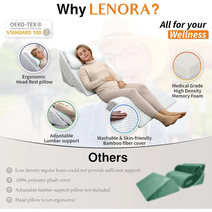 Reading Pillow & Back Support for Sleeping, Memory Foam Wedge for Lower Back, Knee a