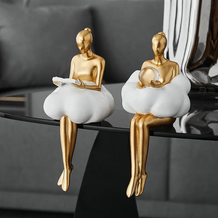Light Luxury Cloud Girl Golden Ornament Resin Originality Desktop Humanoid Decoration Ballet Sculpture A Living Room For Home