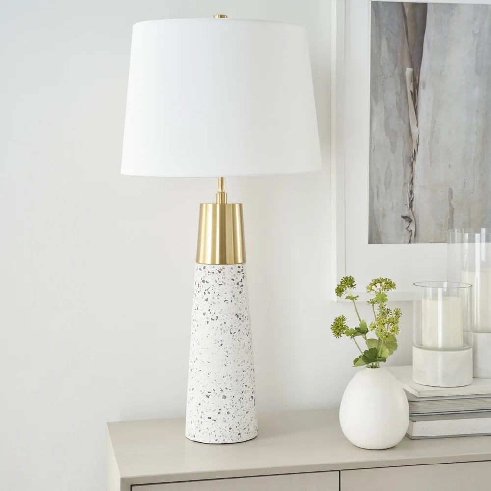 Modern Ceramic Table Lamp with Gold Accents LED Compatible Elegant Terrazzo Design Bedroom Living Room Office End Table Lighting