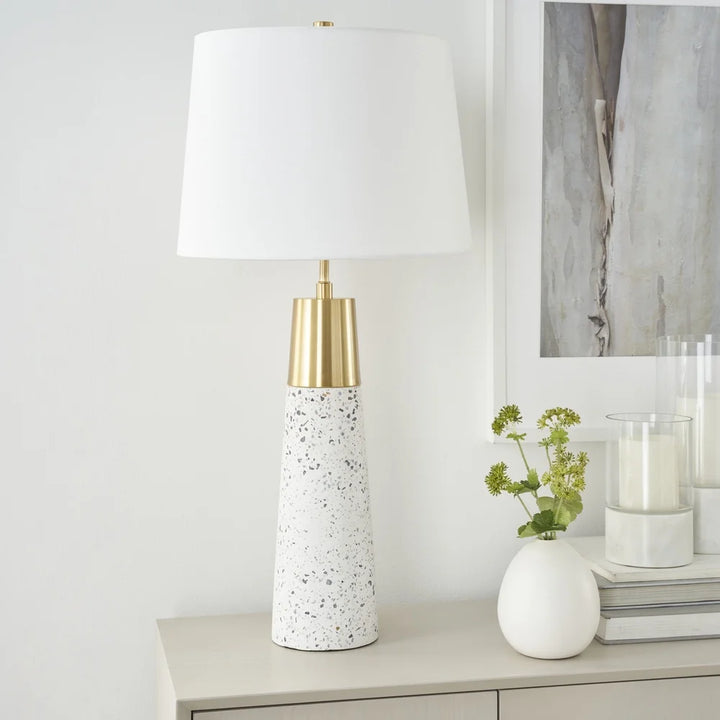 Modern Ceramic Table Lamp with Gold Accents LED Compatible Elegant Terrazzo Design Bedroom Living Room Office End Table Lighting