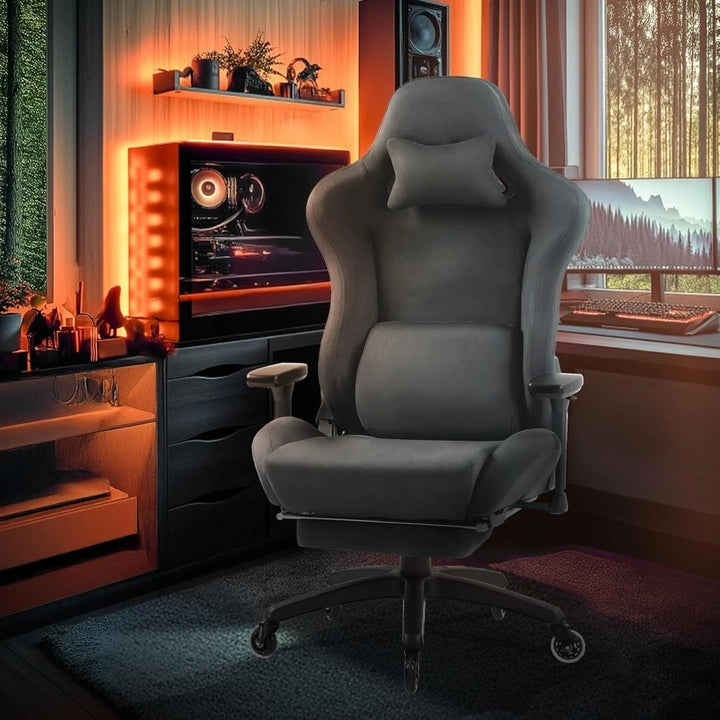 Dowinx Gaming Chair,Breathable Suede Fabric Game Chair with 3D Armrest and PU Wheels,Big and Tall Gaming Chair with Massage