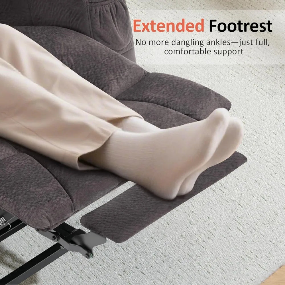 elderly-friendly power lift recliner sofa with extended footrest, 3 recline positions, handheld remote, 2 cup holders, and usb c