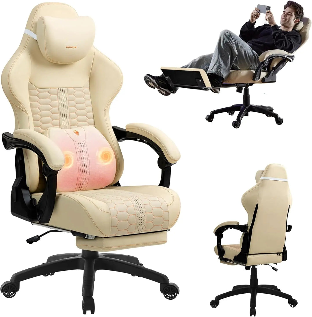 Gaming Chair for Adults with Dual-Point Massage, Ergonomic Racing Style Game Chair Footrest, High Back Computer Chair