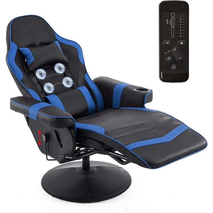 Gaming Chair with Massage for Adults, Comfy Reclining Gaming Chair with Footrest, Adjustable Backrest and Cup Holder, Black Blue