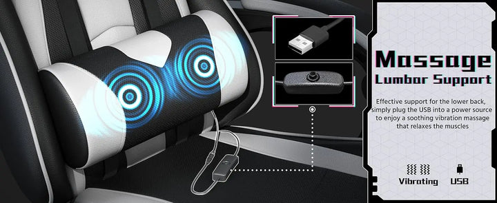 Ergonomic Gaming Chair with Swivel Seat&Headrest, Adjustable Video Game Chair with Massage Lumbar Support and Footrest Height