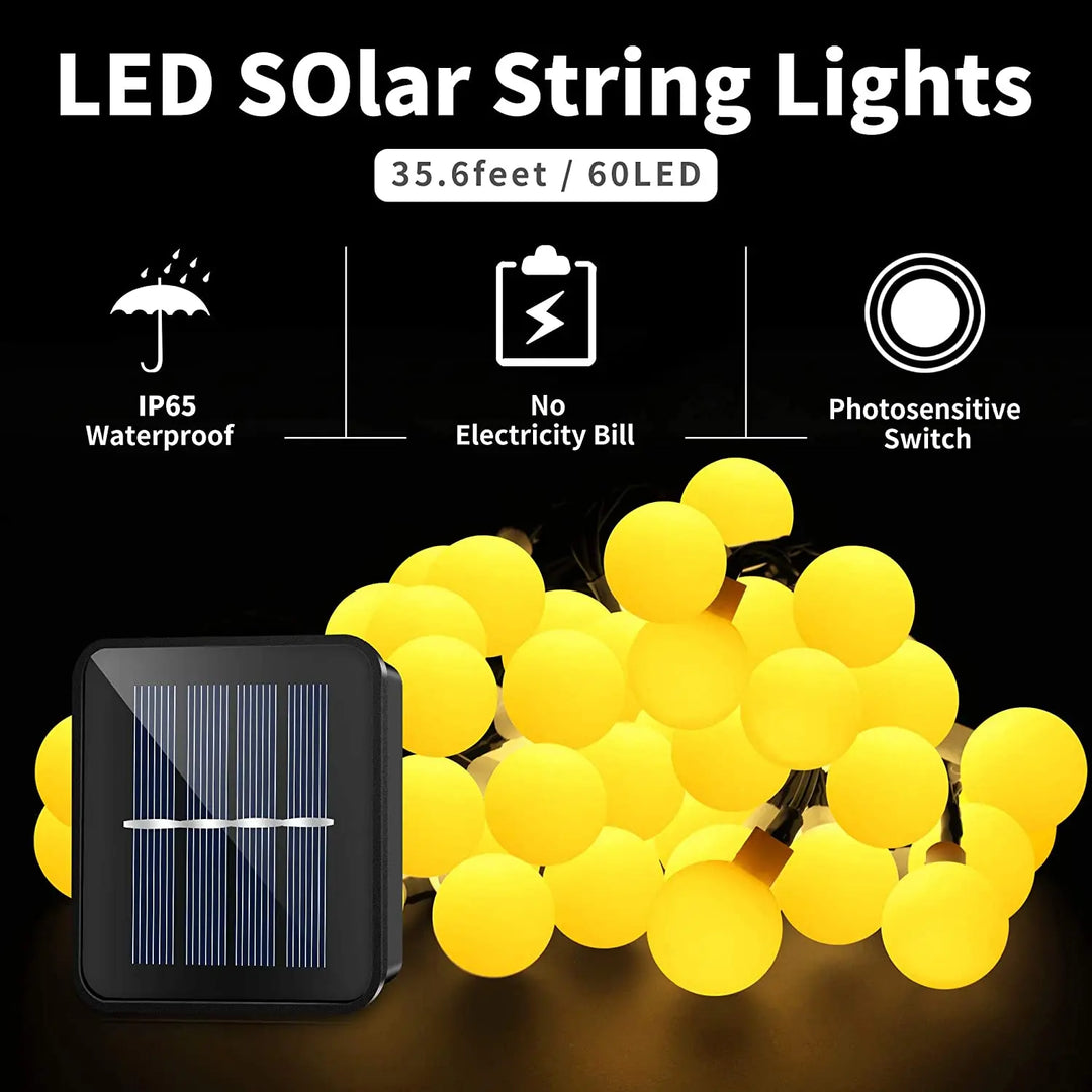 Solar Crystal Ball String Lights â€“ 4 Colors, 8 Modes Outdoor Garden & Balcony Accent | Eco-Friendly LED Decor | Trufairs