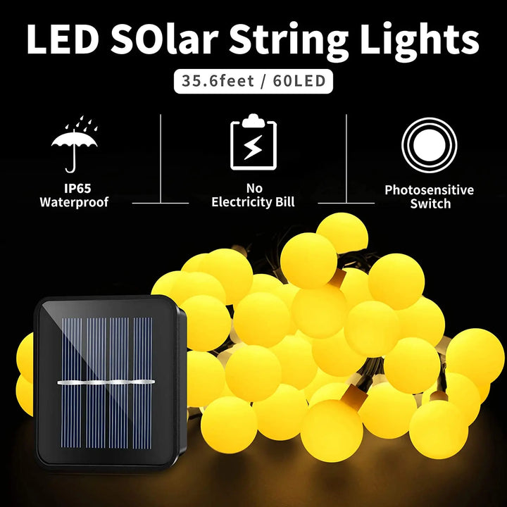 Solar Crystal Ball String Lights â€“ 4 Colors, 8 Modes Outdoor Garden & Balcony Accent | Eco-Friendly LED Decor | Trufairs