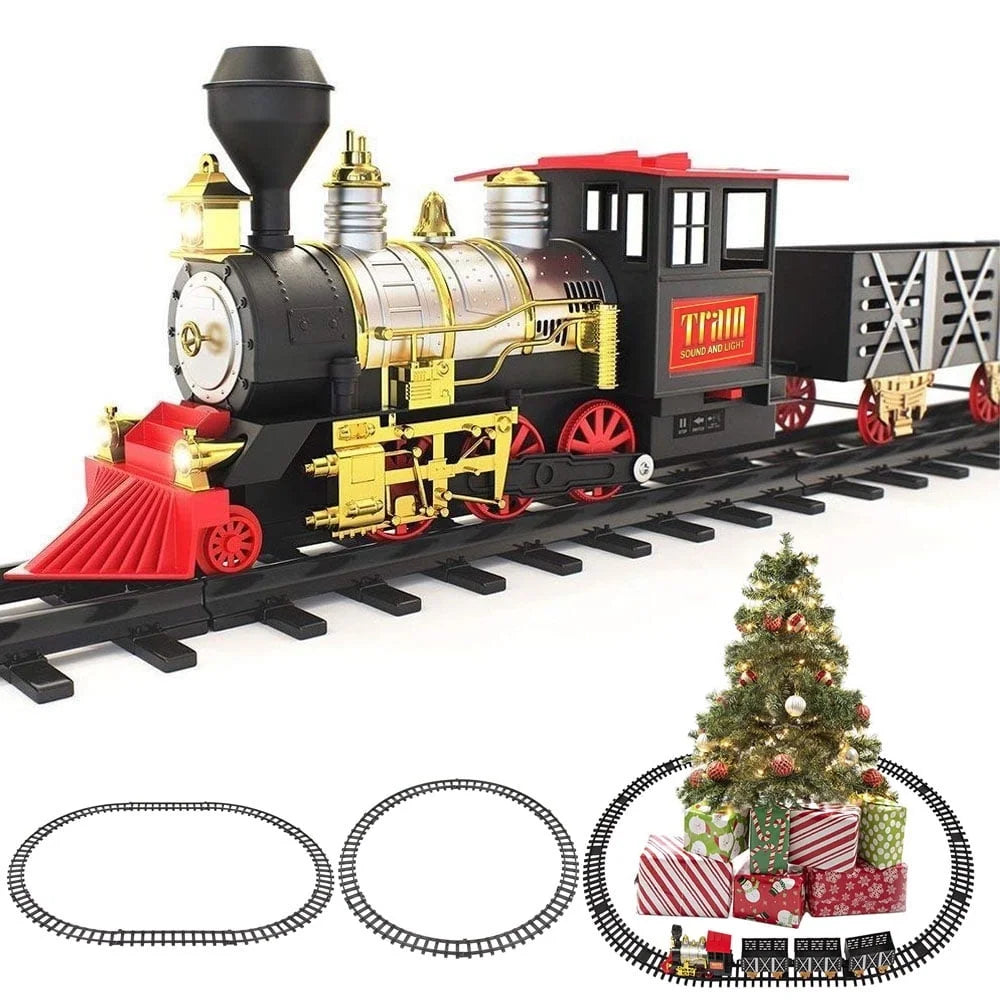 Classic Christmas Holiday Train Set with Real Smoke Lights Sounds Locomotive Engine Cargo Cars Tracks Kids Family Fun