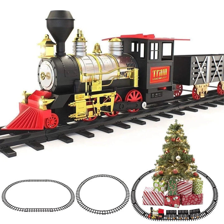 Classic Christmas Holiday Train Set with Real Smoke Lights Sounds Locomotive Engine Cargo Cars Tracks Kids Family Fun
