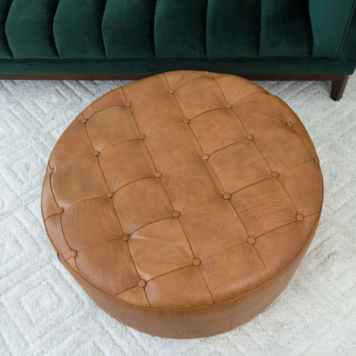 Seletar Tan Leather Ottoman