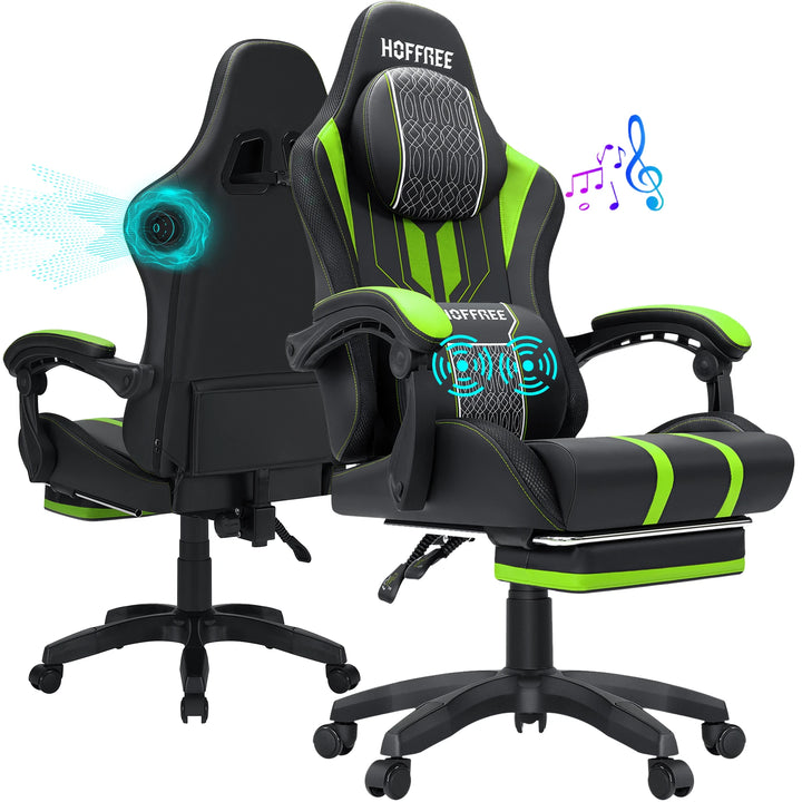 Ergonomic Gaming Chair with Massage Function PU Leather T-shaped Armrest Height Adjustable Recliner Folding Computer Chair