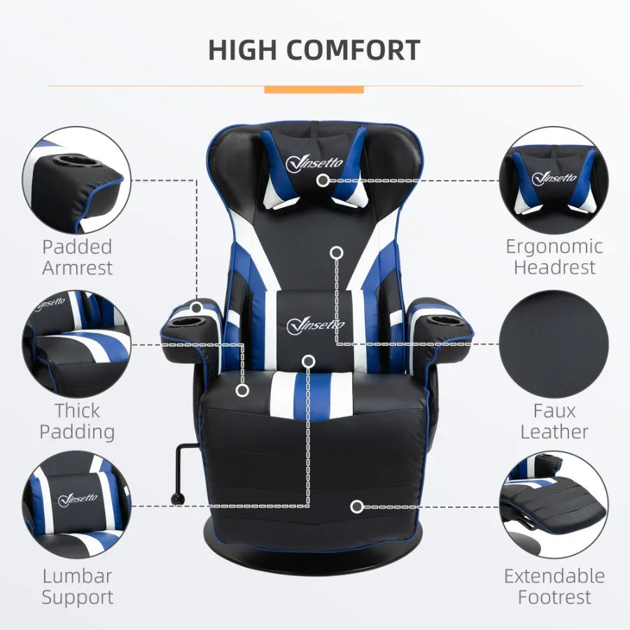 Vinsetto Racing Style Reclining Gaming Chair Computer Reclining Chair with Lumbar Support Footrest and Cup Holder Black White B