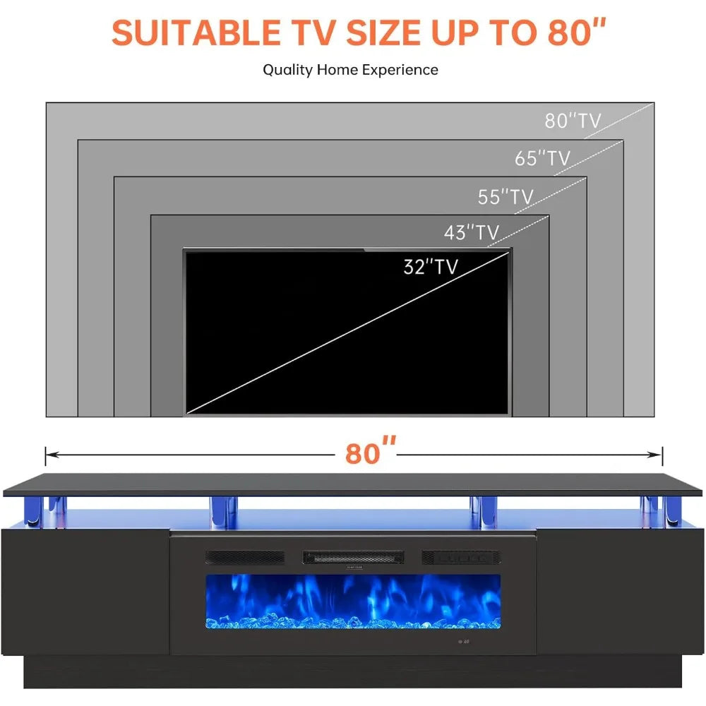 " Fireplace TV Stand, Modern Entertainment Center & 36 Inch Electric Fireplace with Remote Control, LED Light