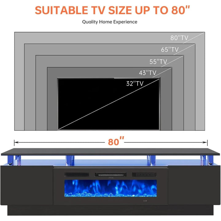 " Fireplace TV Stand, Modern Entertainment Center & 36 Inch Electric Fireplace with Remote Control, LED Light