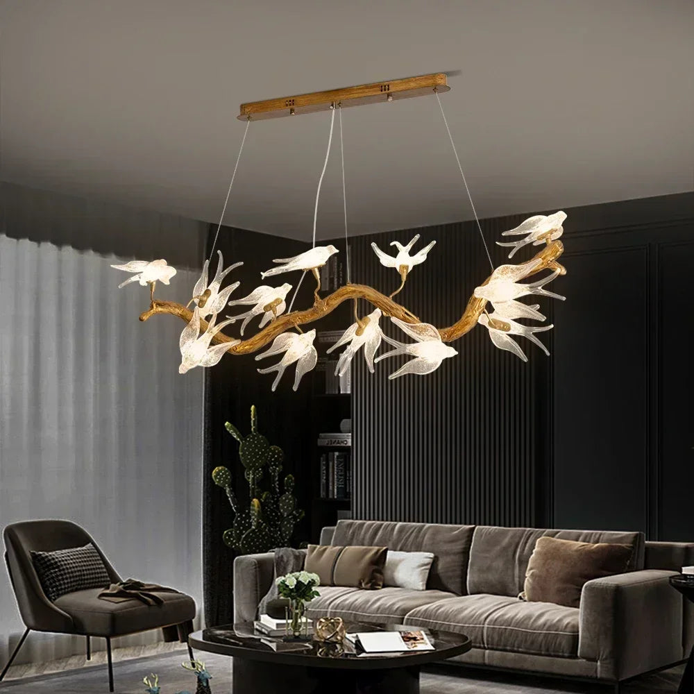 Luxury Branch Chandelier Glass Bird Crystal Led Ceiling Chandelier for Dining Room Bedroom Hotel Vintage Living Room Chandelier