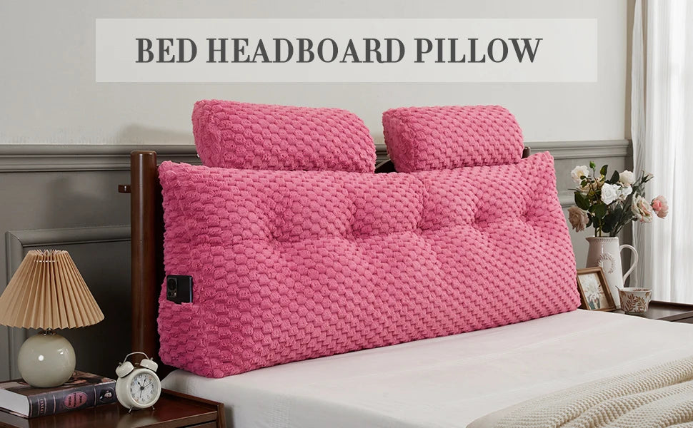 Wedge Headboard Pillow - Bed Wedge Pillow for Headboard Triangular Headboard Pillow with Neck Roll Pillow-Large Bolster Pillow f