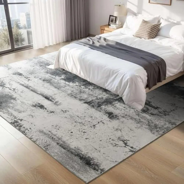 Living Room Rug 7x10 Ink Black Area Rugs Machine Washable Abstract Boho Large Rug NonSlip NonShedding Faux Wool Indoor Vintage