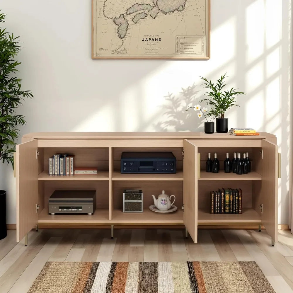 66.3" Sideboard Buffet Cabinet, Kitchen Storage Cabinet with Fluted Decorated Doors, Wooden Accent Console with 3 Doors for Liv