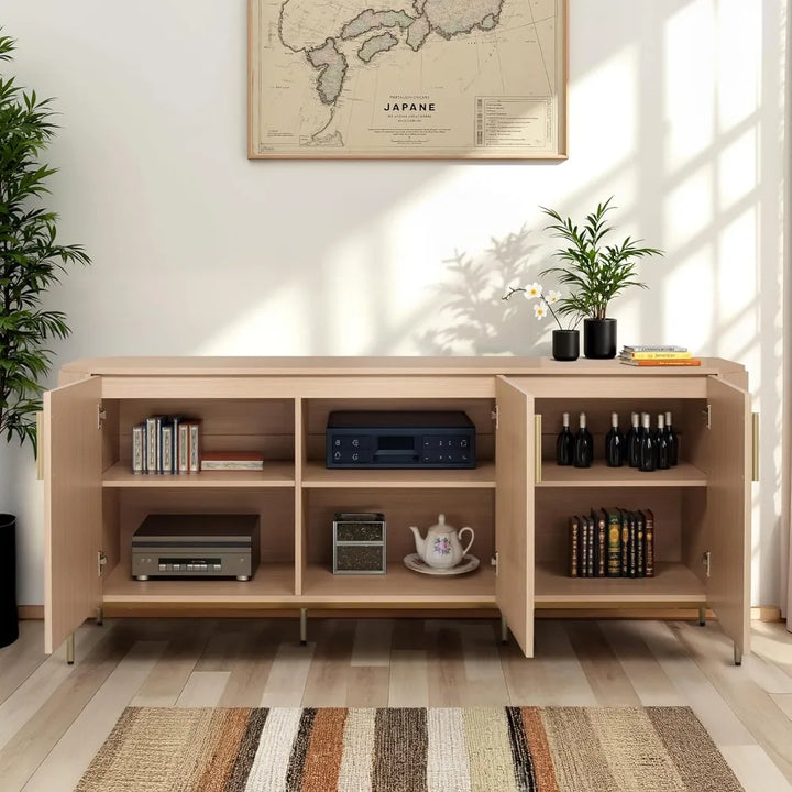 66.3" Sideboard Buffet Cabinet, Kitchen Storage Cabinet with Fluted Decorated Doors, Wooden Accent Console with 3 Doors for Liv