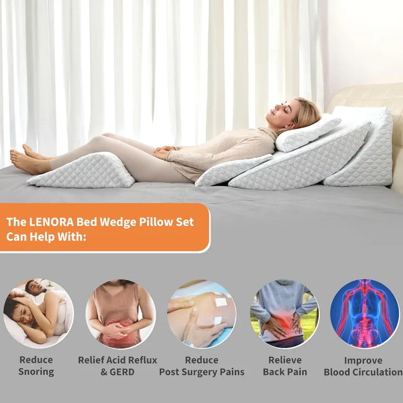 Reading Pillow & Back Support for Sleeping, Memory Foam Wedge for Lower Back, Knee a