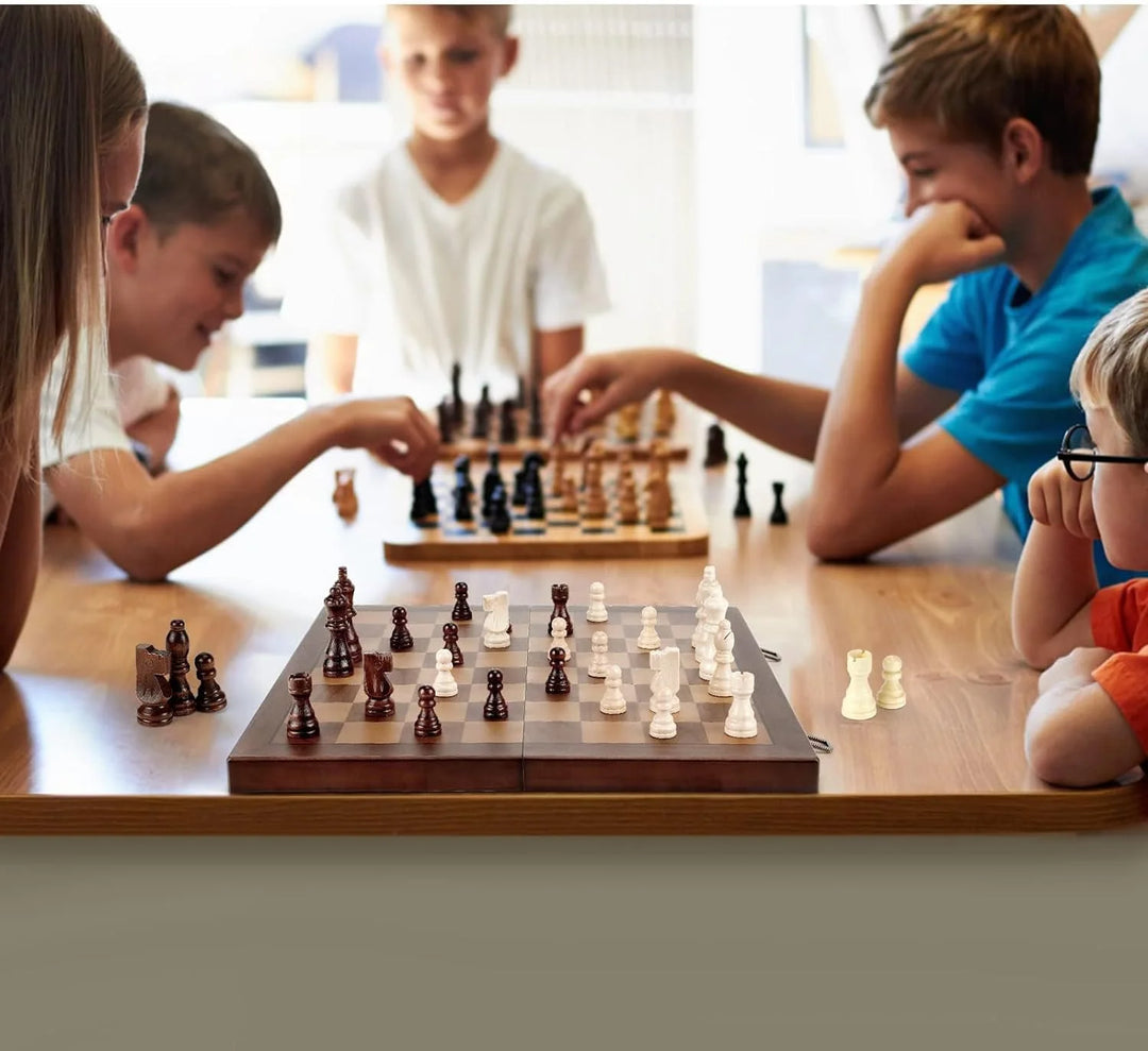 Magnetic Wooden Chess Set for Adults Kids  Chess Board with Handmade Pieces, Folding Portable Travel Unique Chess Sets Game for