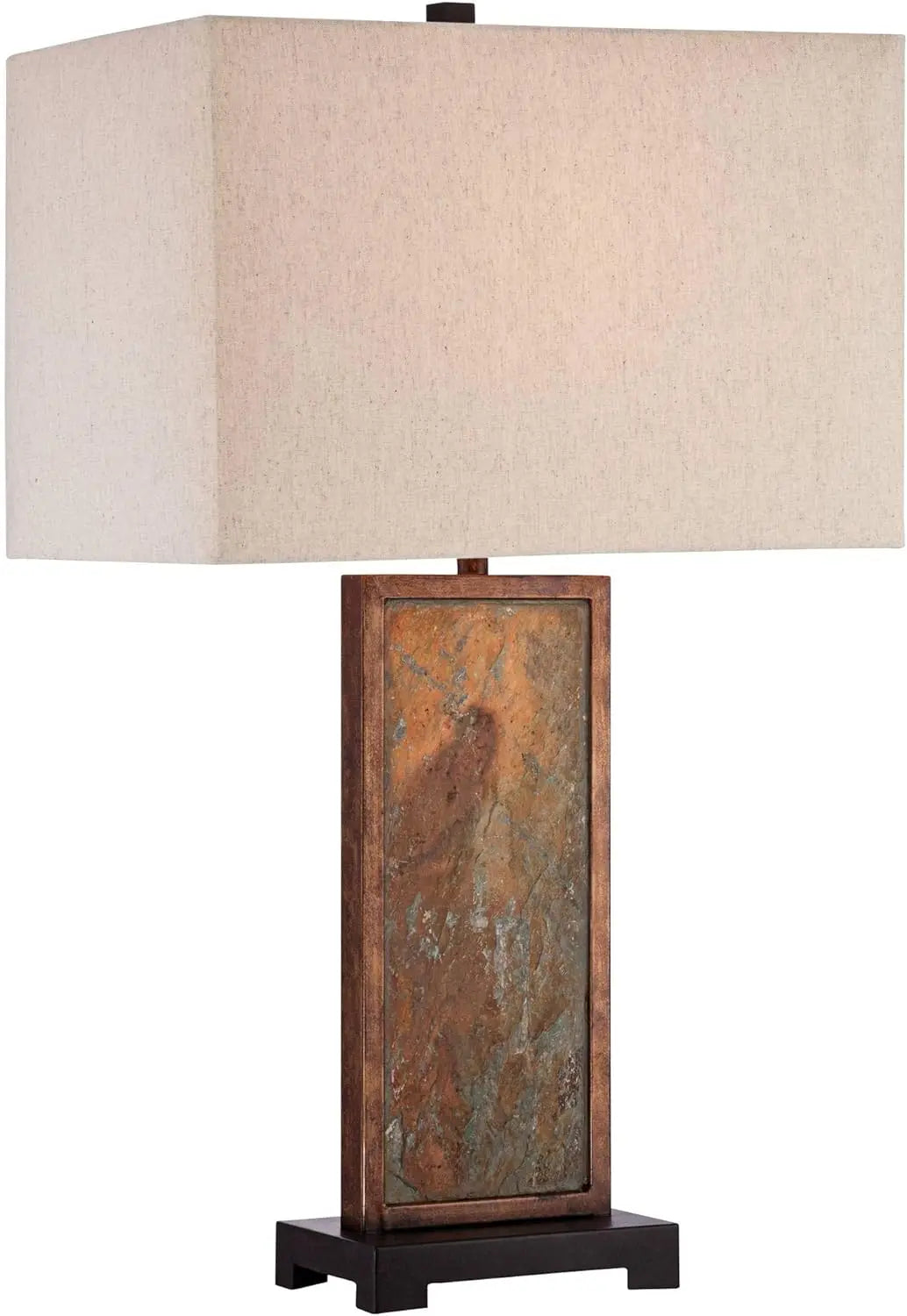 Nightstand, Modern Rustic Style Table Lamps 30" Tall Set of 2 Natural Slate Stone Dark Bronze Rectangular Box Shade Decor