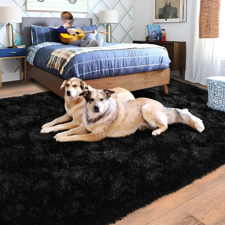 8x10 Area Rugs for Living Room, Ultra Soft Large Shag Black Bedroom Rug Upgrade Non-Slip Plush Modern Fluffy Carpet for Kids Boy